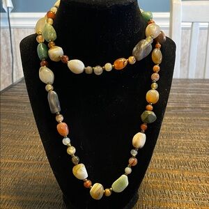 Beautiful Vintage Multi-colored Polished Agate Stone 34 inch Necklace